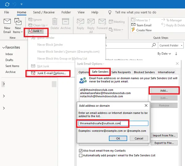 How to Add a Sender to the Safe Senders List in Microsoft Outlook?