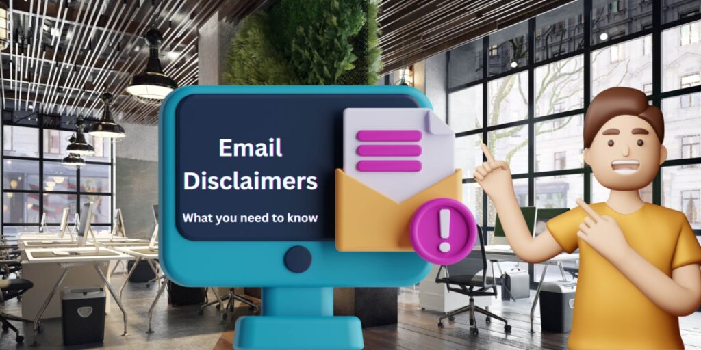 3D man pointing to screen with email disclaimers